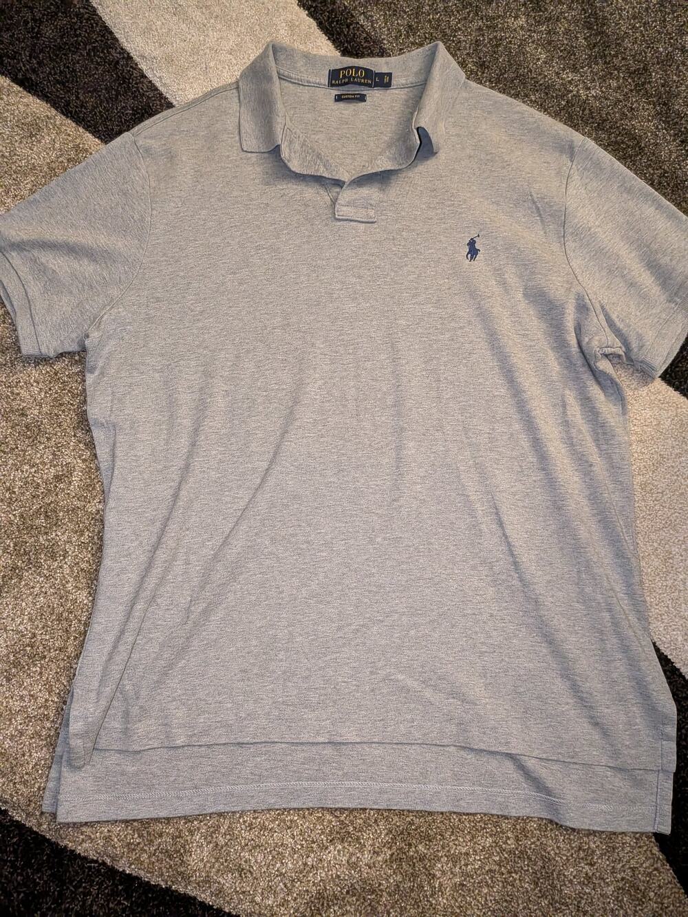 Polo Ralph Lauren Mens Polo Shirt Large Heather Gray Custom Fit Navy Pony